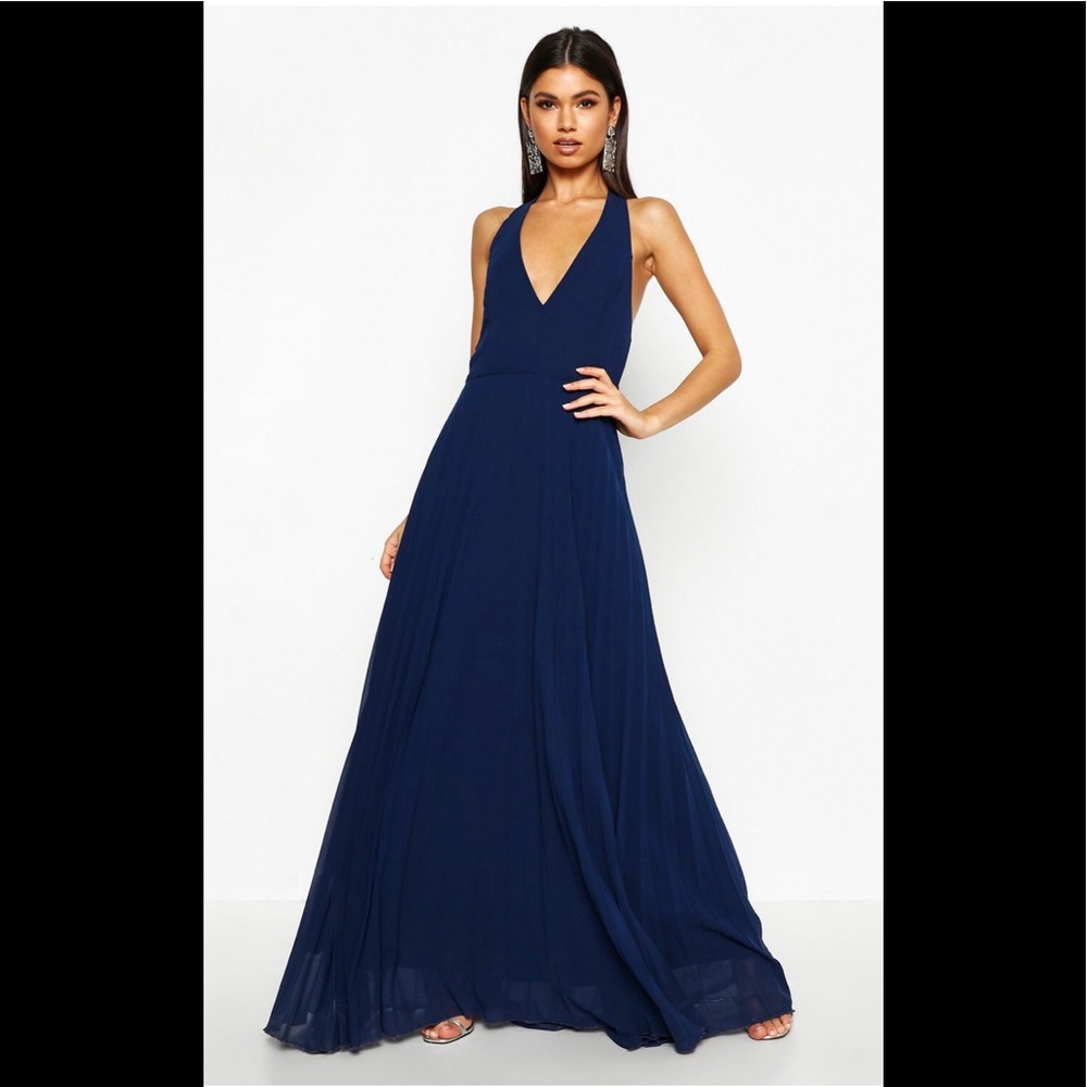 NEW Boohoo Chiffon Pleated Plunge Maxi Dress Sz 12